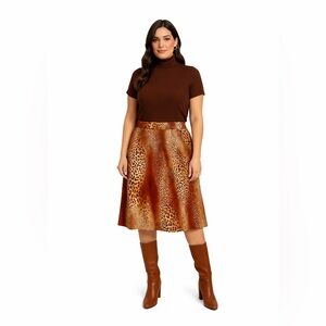 Y2K Leopard Cheetah Animal Print Boho- Chic Women's Midi Skirt Size 1X